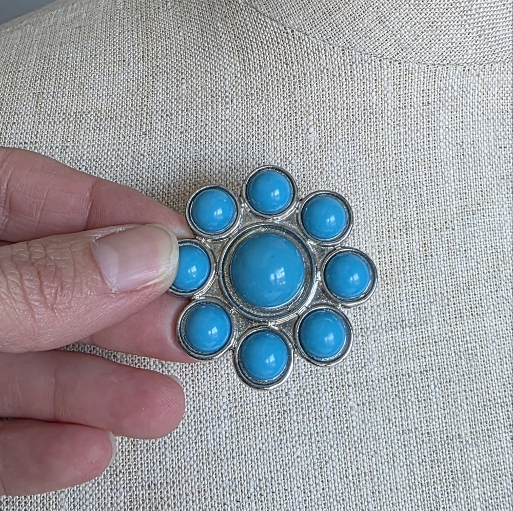 Silver and Blue Floral Statement Broach